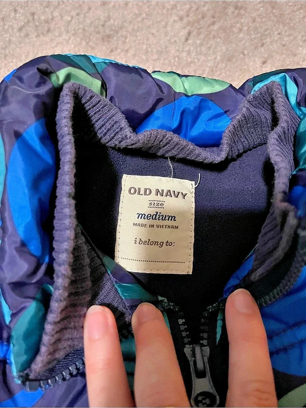 Old Navy Kid’s Geometric Puffer Vest Blue & Green Size M (8) Like New